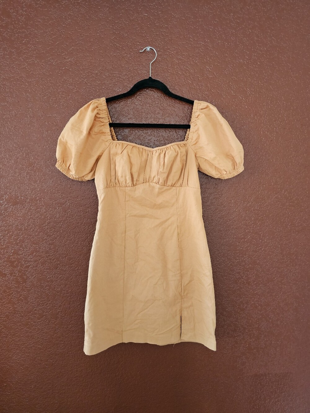 Astr Square-Neck Puff Sleeve Mini Dress in Mustard - Picture 2 of 8